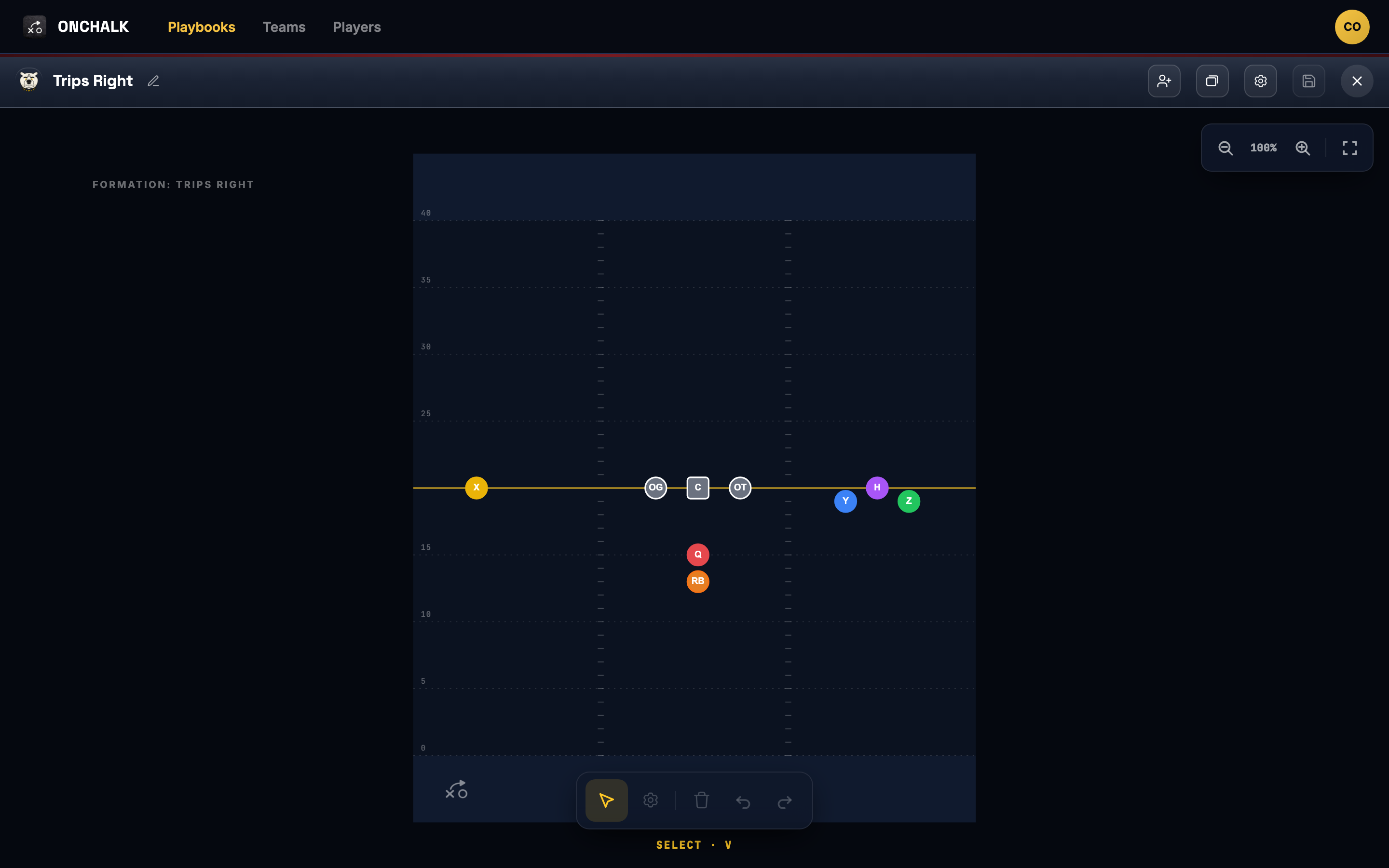 formation editor screen in the coach web app