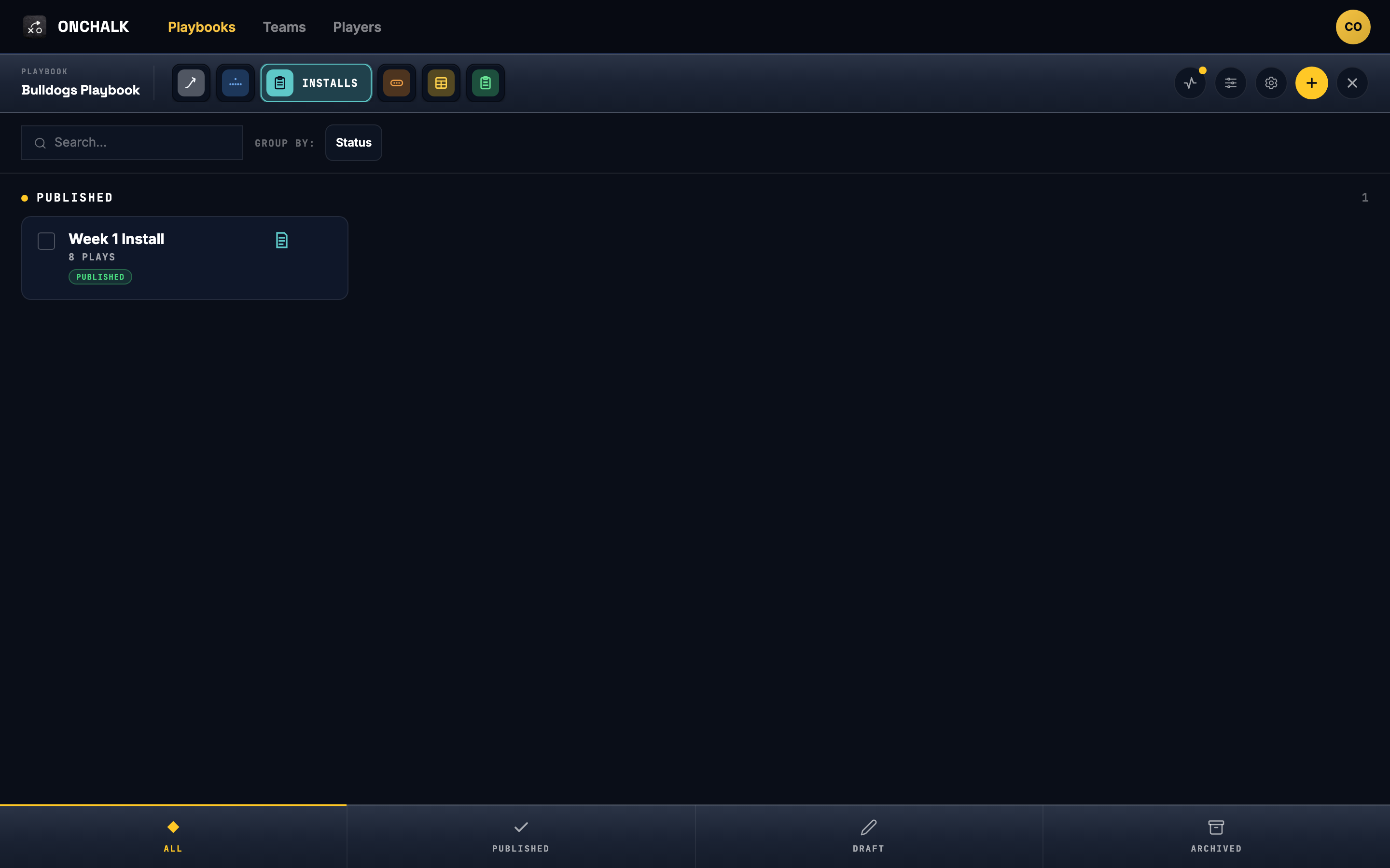 Installs list in the coach web app