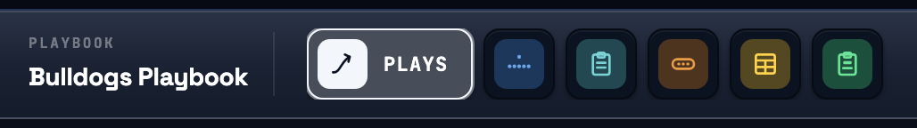 the Bulldogs playbook toolbar with the Plays tab open and the Formations, Installs, Wristbands, Playsheets and Call Sheets tabs beside it