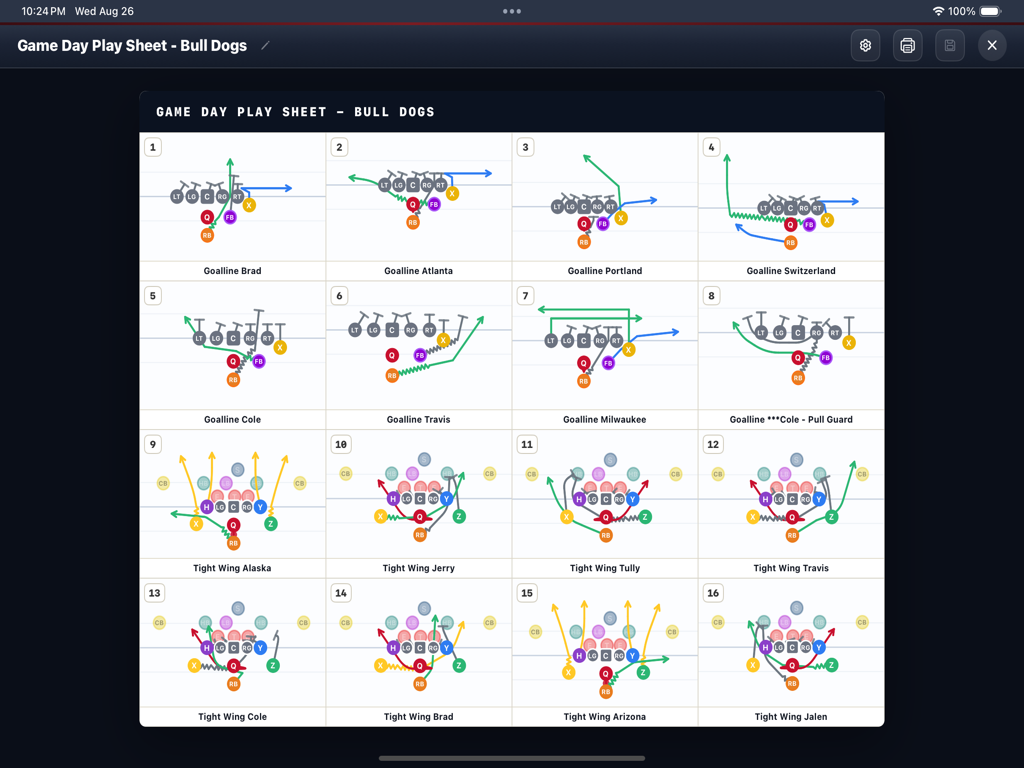 Playsheet builder — Game Day Play Sheet