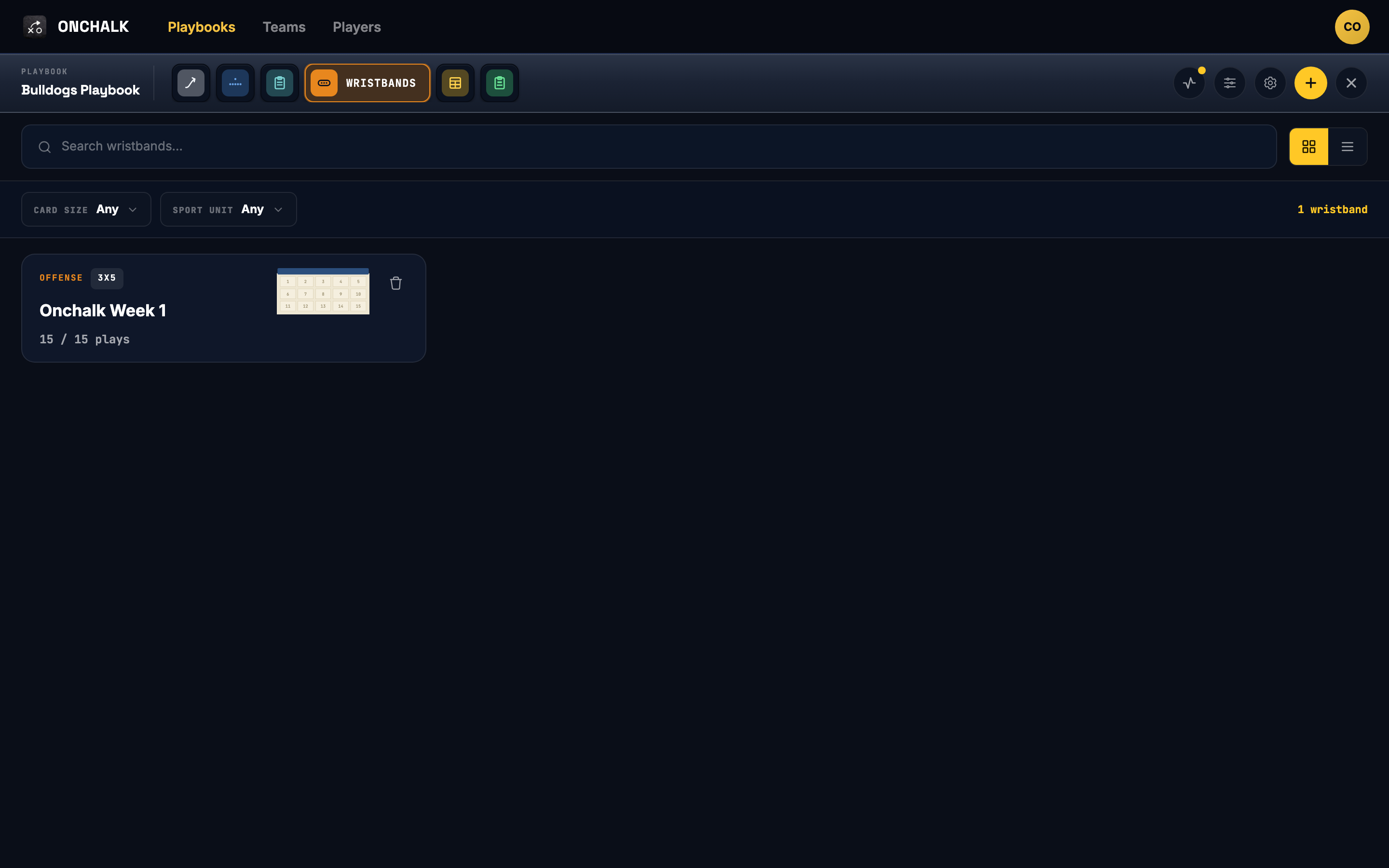Wristbands list in the coach web app